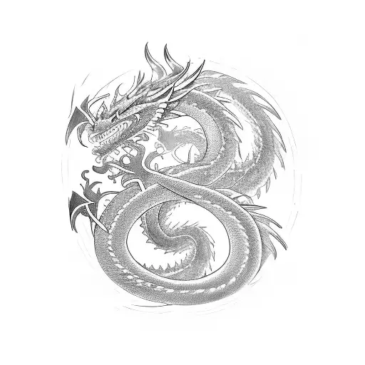 family caligraph, a dragon blended with Chinese culture and 2 angels symbolizing separation tattoo design idea