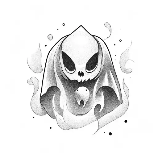 melancholic cartoon ghost tattoo design idea