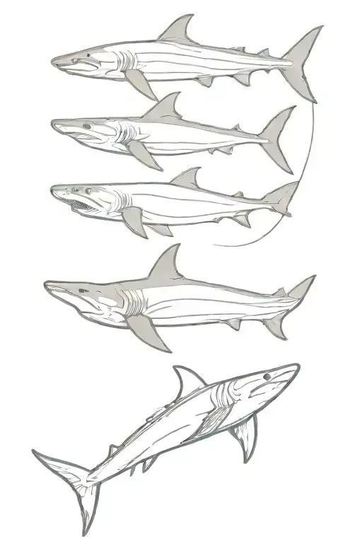 humpback whale and tiger shark fine line vertical lane on the back spine tattoo design idea