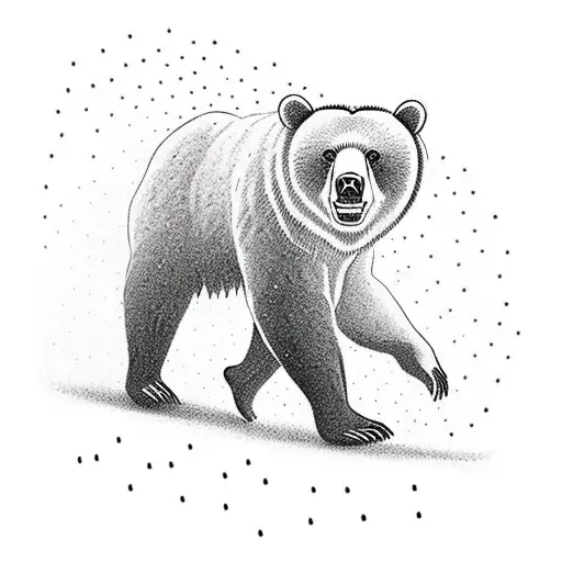 Bear running from a man in a forest thunderstorm tattoo design idea