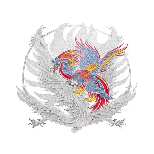 Traditional Dragon Battle with Phoenix for Tattoo Design. Stock Vector -  Illustration of mythology, magic: 183928661