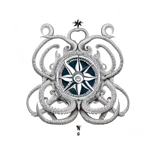kraken holding a compass tattoo design idea