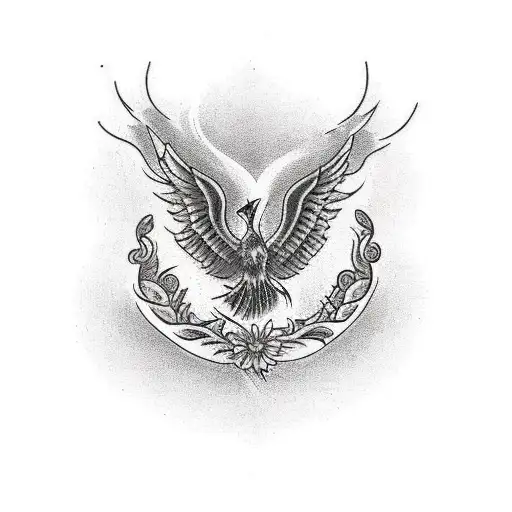 sternum tattoo phoenix black and white  tattoo design idea