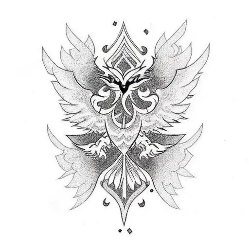 sternum tattoo phoenix black and white  tattoo design idea