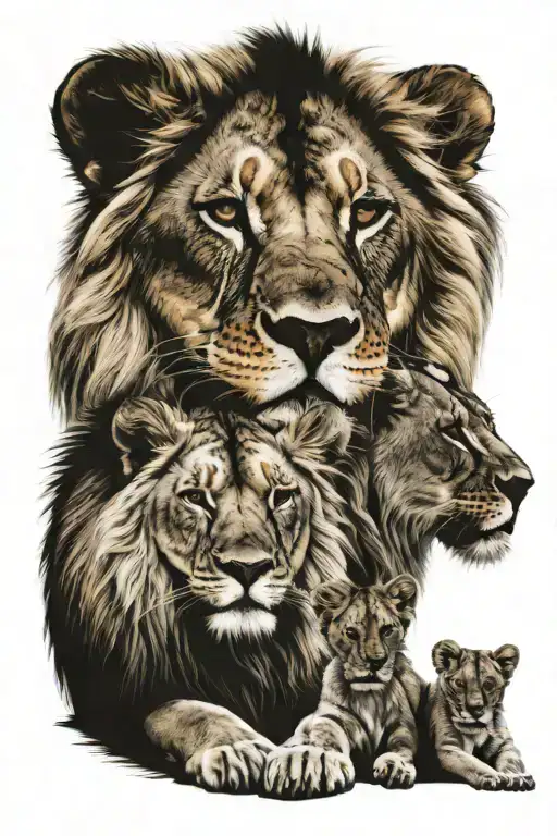 lion lioness 4 cubs tattoo design idea