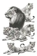 lion lioness  4 cubs tattoo design idea