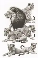 lion lioness  4 cubs tattoo design idea