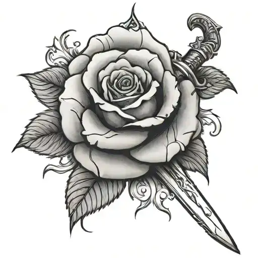 rose with sword tattoo design idea