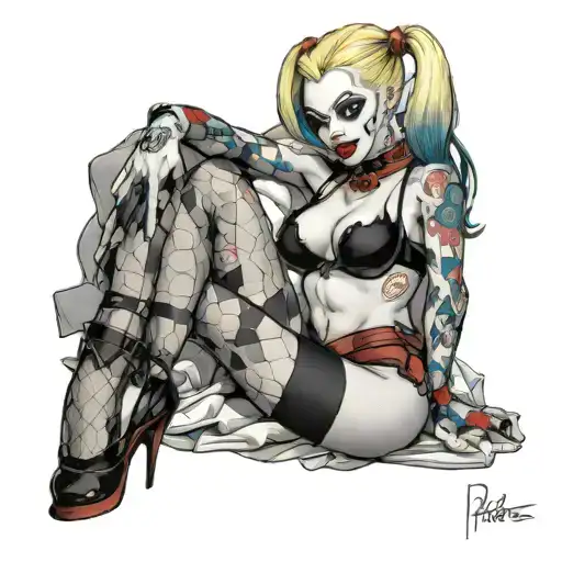 Harley Quinn in lingerie naughty nude girls tattoo design idea