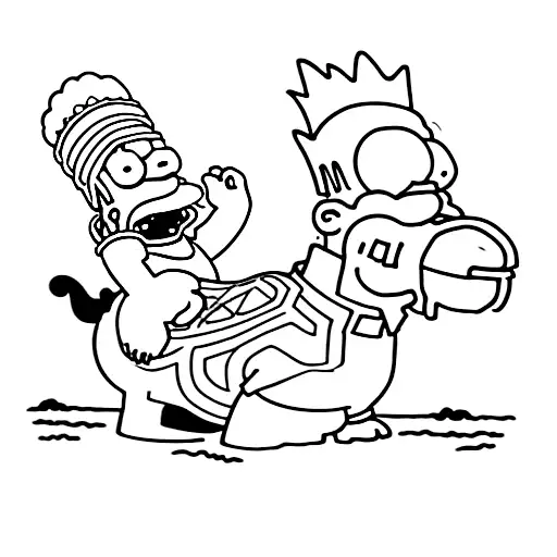 Homer Simpson riding a pig like a horse tattoo design idea