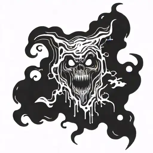 Tattoo of a dark, dark ghost with fluid art and thick strokes tattoo design idea