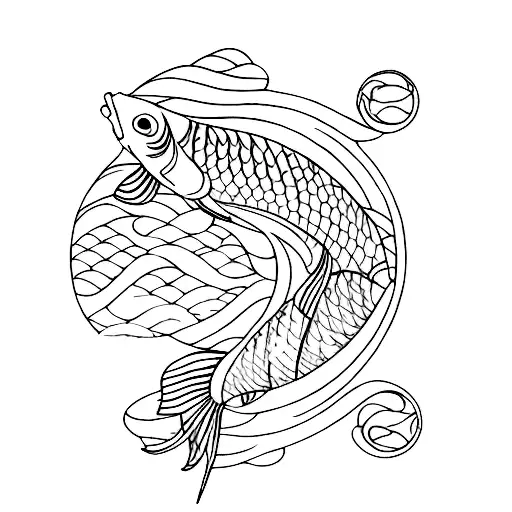 A captivating design combining the elements of water, air, and beauty through a Koi fish and the Aquarius zodiac symbol tattoo design idea