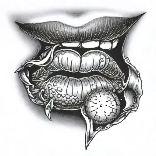 sexy lip kiss with tongue  tattoo design idea