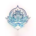 Lotus Flower with water Cloud around that gradiently changes to sky, sky covers around Mass Effect alliance emblem tattoo design idea