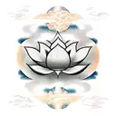 Lotus Flower with water Cloud around that gradiently changes to sky, sky covers around Mass Effect alliance emblem tattoo design idea