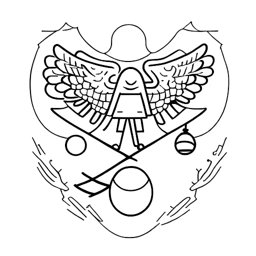 TWO SMALL TENNIS RACKETS BACKWARDS CROSSED WITH A SMALL TENNIS BALL WITH WINGS IN THE MIDDLE OF THE TWO TENNIS RACKETS tattoo design idea