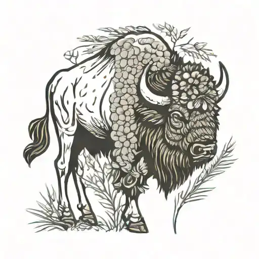 bison with bisongrass  tattoo design idea