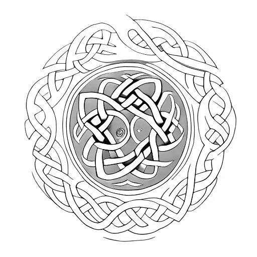 A minimalist tattoo of a Celtic Trinity knot merged with a logical equation, symbolizing the interconnectedness of spirituality and logic tattoo design idea