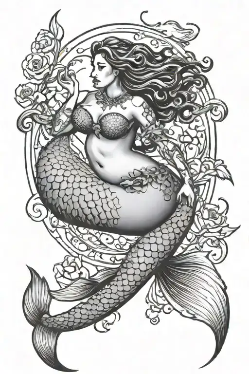 plus size mermaid swimming tattoo design idea