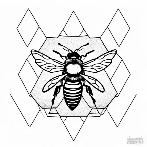honey bee with hexagons tattoo design idea