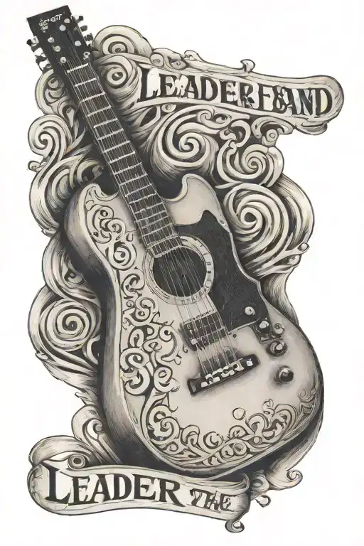 Picture of guitar with words "Leader of the Band" inside guitar tattoo design idea