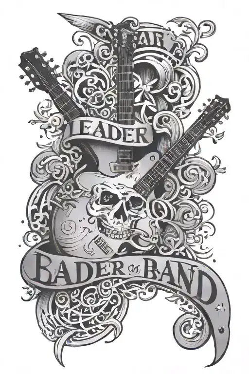 words "Leader of the Band" inside guitar  tattoo design idea