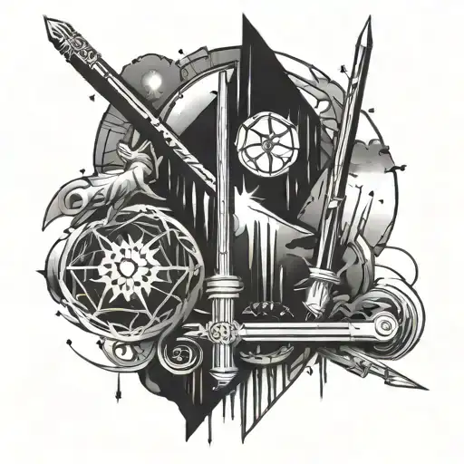 An abstract tattoo inspired by the magical wands from Harry Potter and lightsabers from Star Wars tattoo design idea