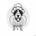 Bernedoodle dog holding a weight dumbbell in his mouth tattoo design idea