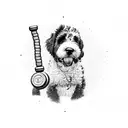 Bernedoodle dog holding a weight dumbbell in his mouth tattoo design idea