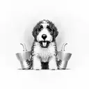 Bernedoodle dog holding a weight dumbbell in his mouth tattoo design idea