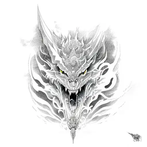 nubes que tiran rayos de este rayo se forma un dragon y un lobo tattoo design idea