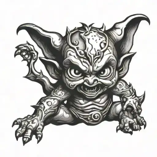 baby devil in fighting stance  tattoo design idea