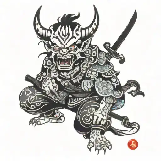 demon and japan with samurai tattoo design idea