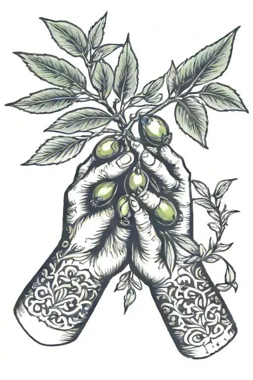 Two hands holding an olive branch tattoo design idea