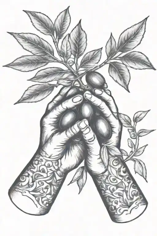 Two hands holding an olive branch tattoo design idea