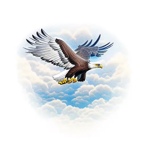 A majestic eagle soaring through the sky with a helicopter in the background tattoo design idea