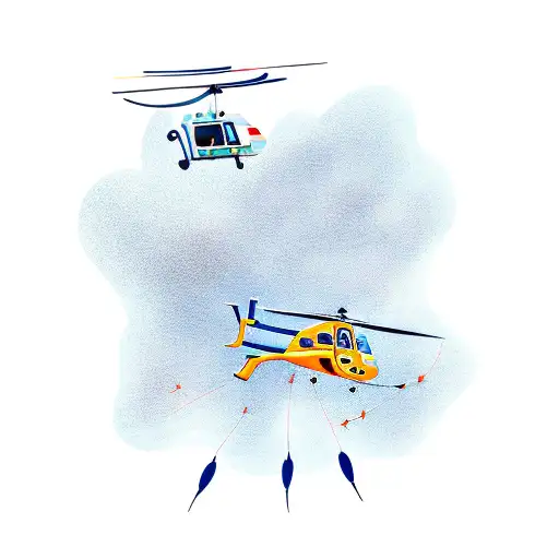 A playful illustration of animals flying in formation with a helicopter leading the way tattoo design idea