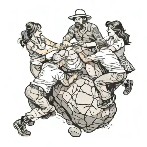 four people pushing a boulder tattoo design idea