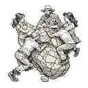 four people pushing a boulder tattoo design idea