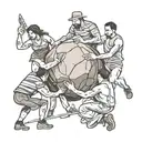 four people pushing a boulder tattoo design idea
