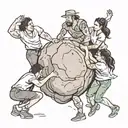 four people pushing a boulder tattoo design idea