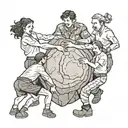 four people pushing a boulder tattoo design idea