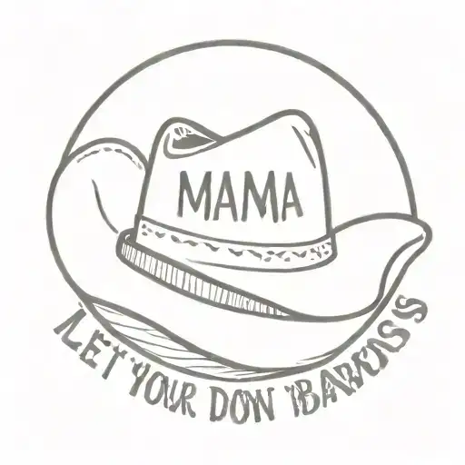 cowboy hat with phrase "mama don't let your babies grow up to be cowboys" in a circle around the cowboy hat  tattoo design idea