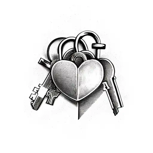 A vibrant new-school tattoo of a heart-shaped lock and key with the names Zoe, Lotti, and Tiana intertwined in a romantic design tattoo design idea