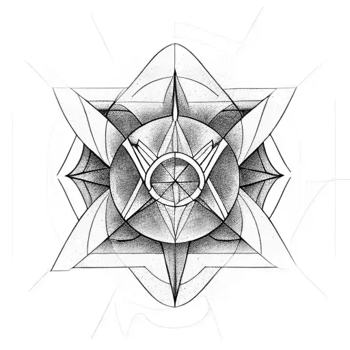 arrow with 2 circles, a pentagon and hexagon along the shaft tattoo design idea