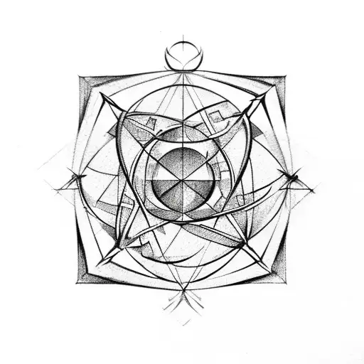 arrow with 2 circles, a pentagon and hexagon along the shaft tattoo design idea