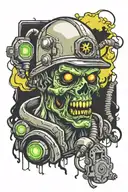 Electrician zombie with helmet with neon details tattoo design idea