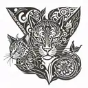 cat and dragon with leafs and birds tattoo design idea