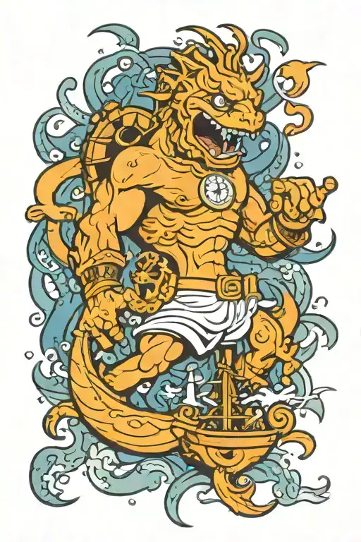 nautical posiedon unleashing tattoo design idea