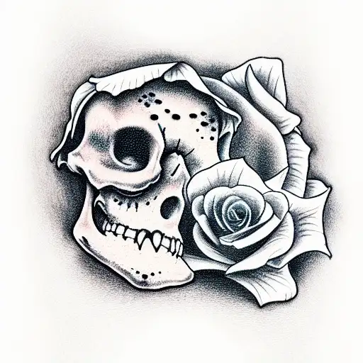 cuddling skeletons with florals tattoo design idea